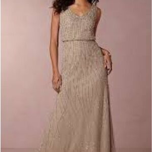 Adrianna Papell Champagne Beaded Dress size 16 M